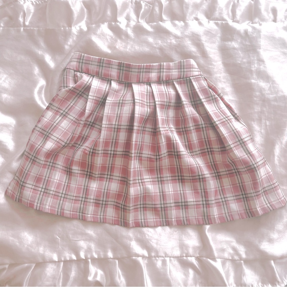 Lovely Day Brand, Thrifted Skirt, Skort Shorts, Pink Plaid Coquette, Cottagecore
